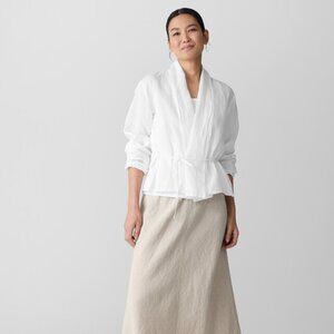 NWT Eileen Fisher White Organic Handkerchief Linen High Collar Jacket